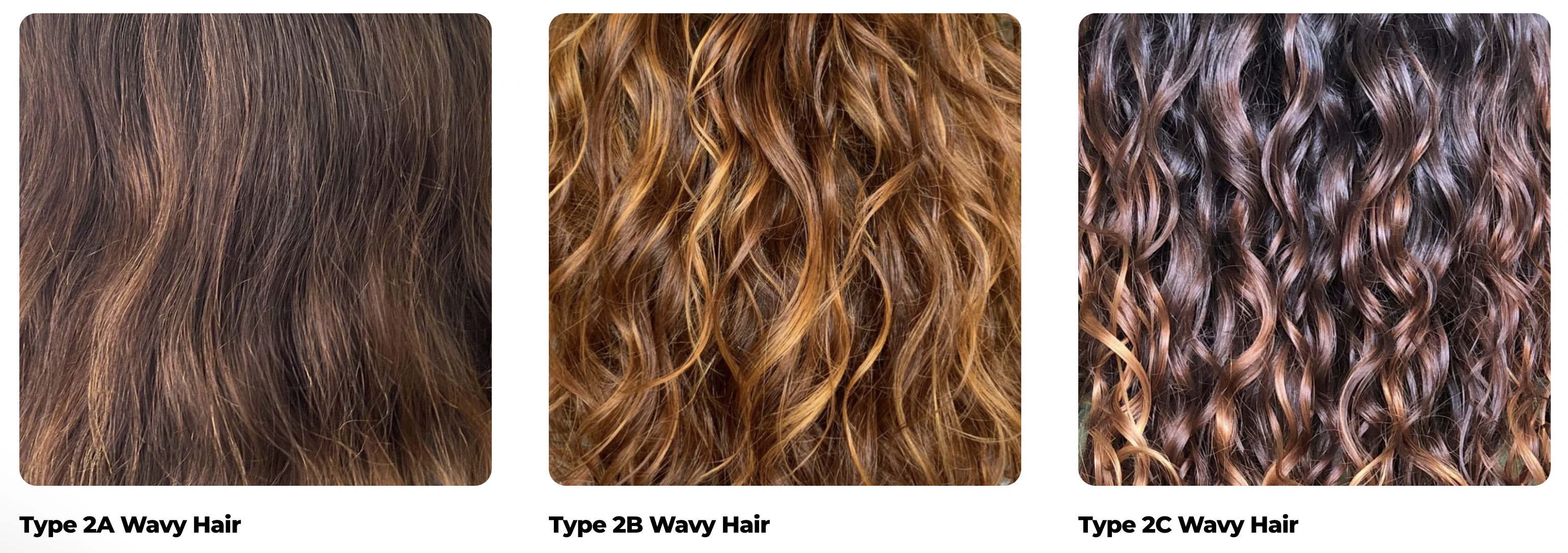 Wavy hair types 2A through 2C